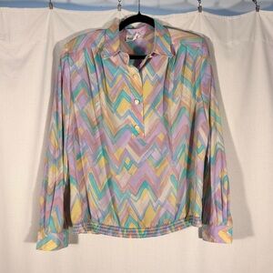 Vintage 80s Philippe Marques Pastel Geometric Blouse